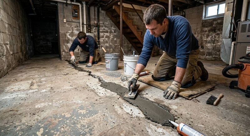 Cracked Basement Floor Repair in Glastonbury, CT