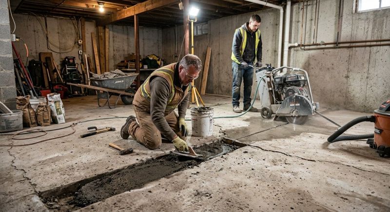 Cracked Basement Floor Repair in Glastonbury, CT